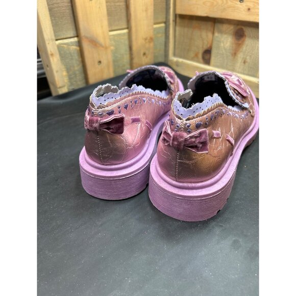 Irregular Choice Metallic Lilac Purple Loafers W/ Bows Scalloped Trim Lace US 11 - Picture 5 of 10